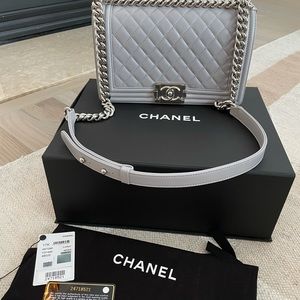 Chanel Grey Lambskin Quilted Boy Bag